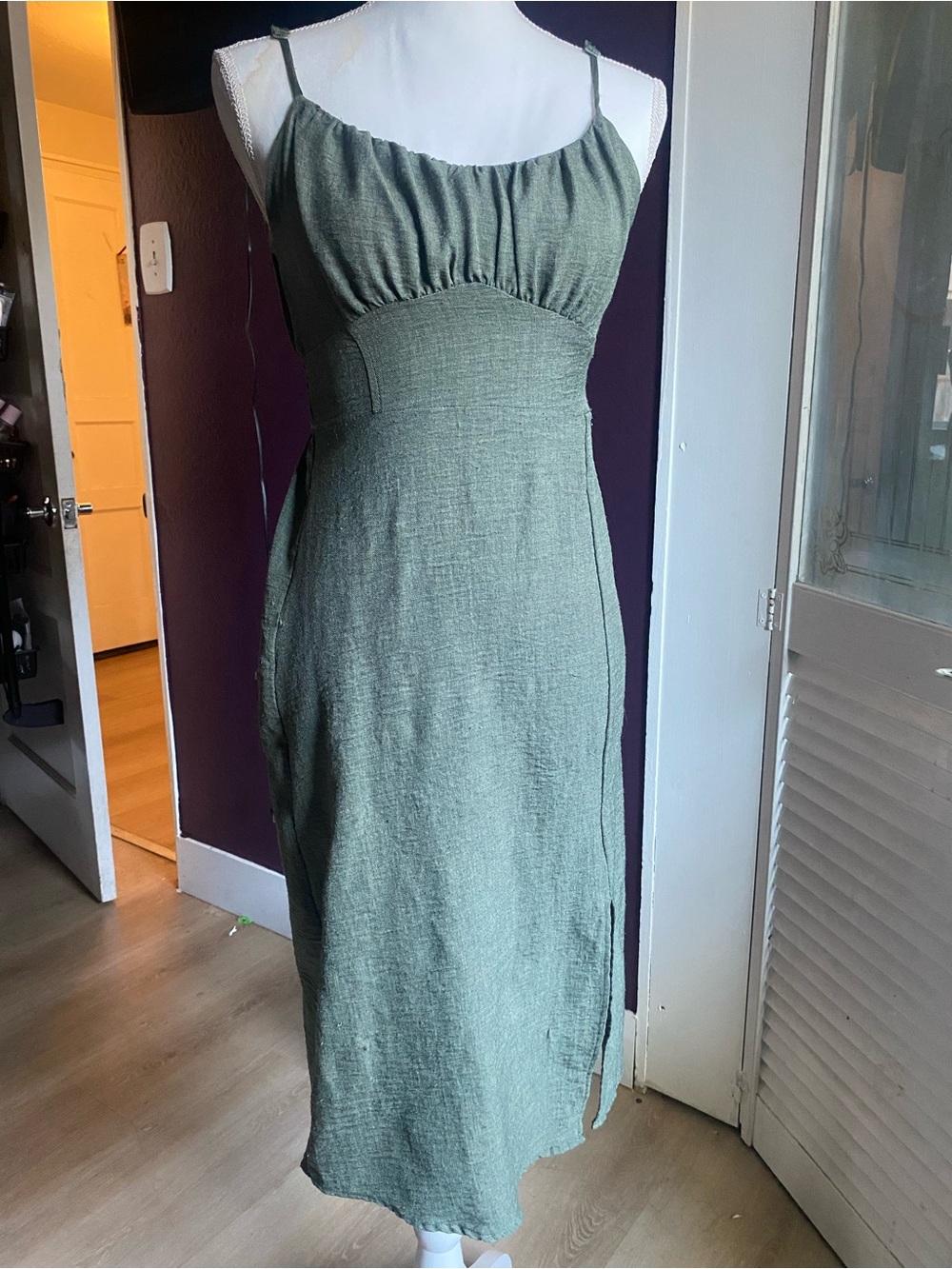 Spagetti Strap Olive Green Midi Dress - Brand